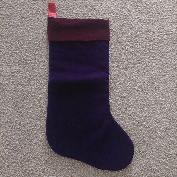 Vintage Velor Velvet Purple Plum Christmas Stocking w/Embroidered Stars EUC - Picture 3 of 3
